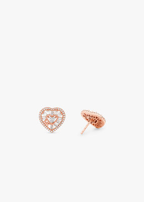 Precious Metal-Plated Sterling Silver Pavé Heart Stud Earrings