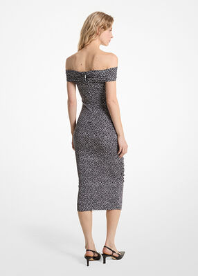 Leopard Print Stretch Matte Jersey Off-The-Shoulder Dress