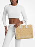 Gigi Large Empire Logo Jacquard Straw Tote Bag