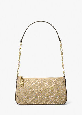 Empire Medium Embellished Suede Chain-Link Pochette