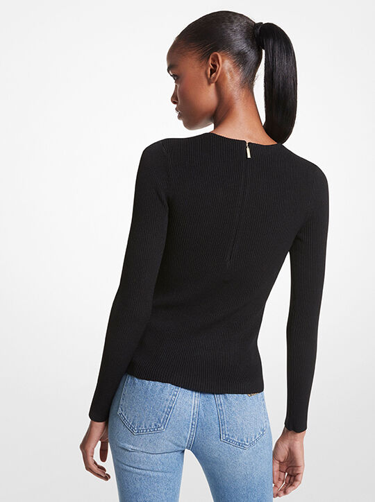 Ribbed Stretch Knit Cutout Sweater