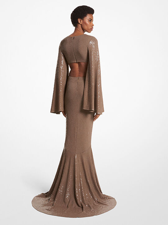 Hand-Embroidered Sequin Stretch Matte Jersey Fishtail Gown