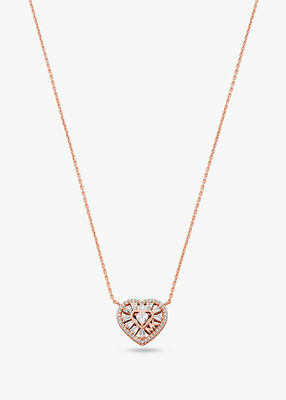 Precious Metal-Plated Sterling Silver Pavé Heart Necklace