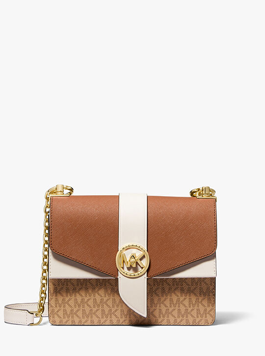 Greenwich Small Color-Block Logo and Saffiano Leather Crossbody Bag