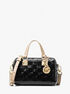 Grayson Small Logo Embossed Patent Duffel Crossbody Bag