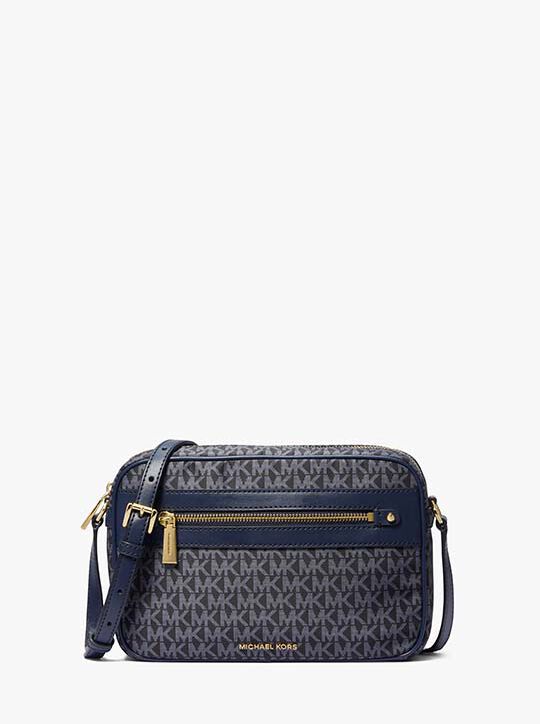 Jet Set Large Signature Logo Print Woven Crossbody Bag