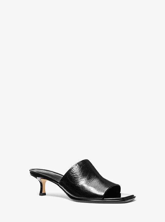 Lara Crackled Leather Kitten Sandal