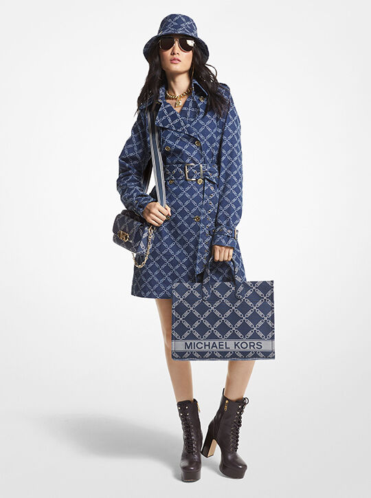 Empire Logo Jacquard Denim Trench Coat