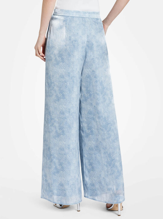 Printed Iridescent Georgette Wide-Leg Pants