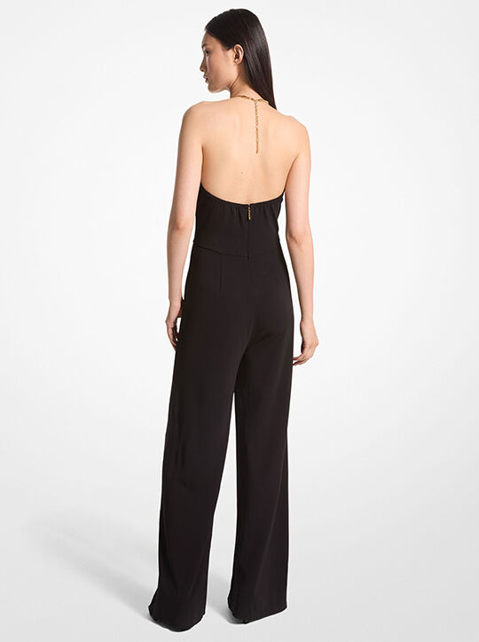 Embellished Stretch Matte Jersey Halter Jumpsuit