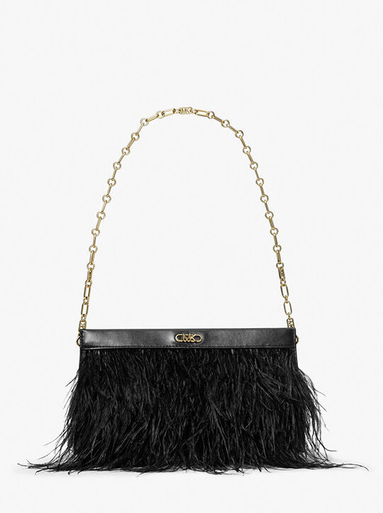 Tabitha Large Feather Embellished Clutch