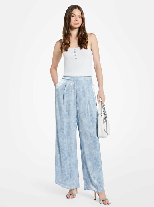 Printed Iridescent Georgette Wide-Leg Pants