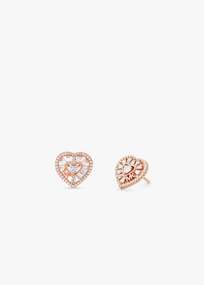 Precious Metal-Plated Sterling Silver Pavé Heart Stud Earrings