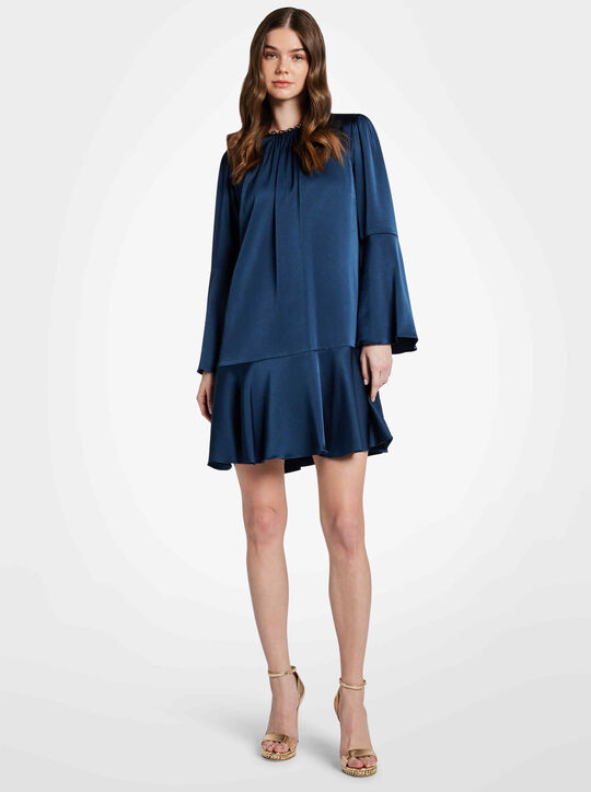 Satin Bell-Sleeve Dress