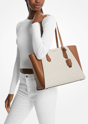 Taryn Large Signature Logo and Leather Tote Bag